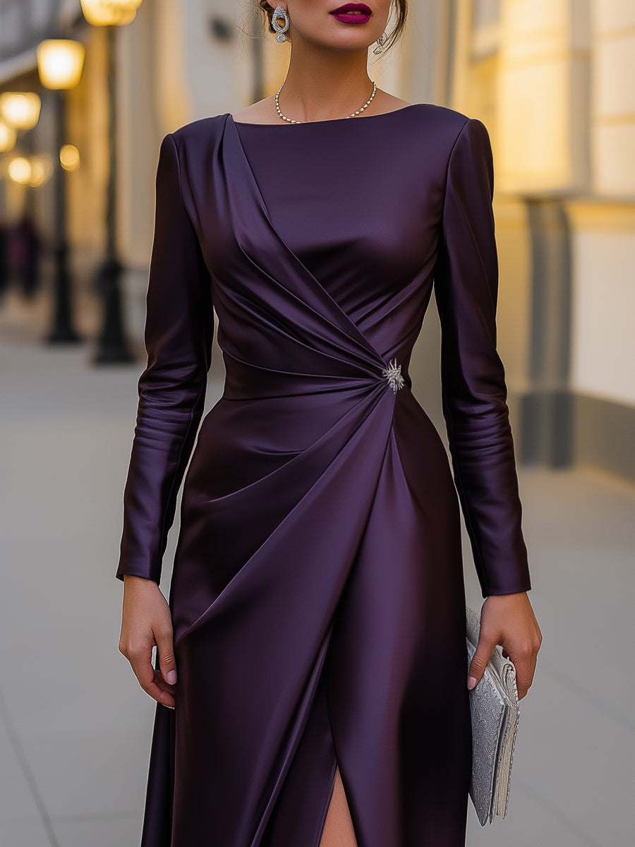 Satin Asymmetric Draped Evening Gown